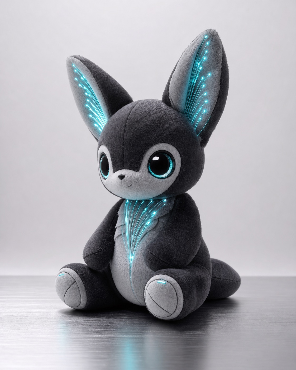 Concept visualization of an original plush creature with illuminated ears and chest